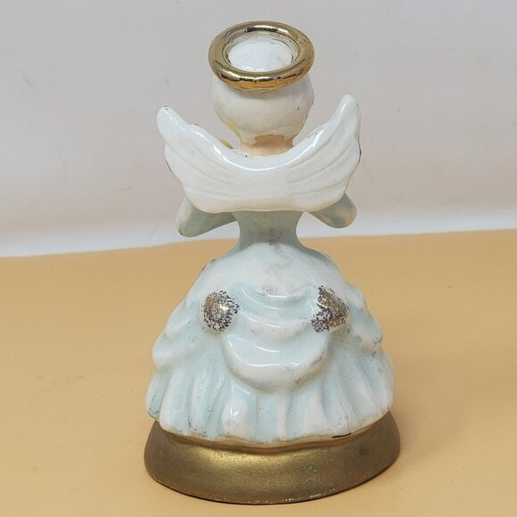 Vintage Ceramic Angel Figurine With Gold Accents Holding Flower Japan MCM - Picture 3 of 10